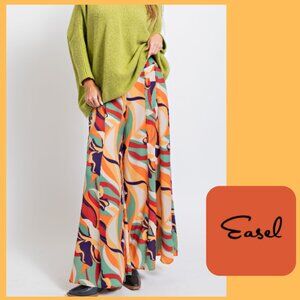 Easel Printed Mirabelle Satin Wide Palazzo Pants Sz L NWT